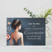 Glam Ball Gown Spark Dark Navy Blue Quinceanera Save The Date (Staand voorkant)