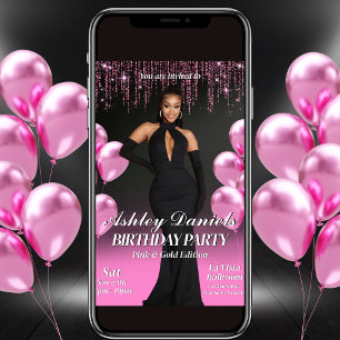 Glam Black and Pink Anniversaire Party Invitation