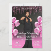 Glam Black and Pink Anniversaire Party Invitation (Devant)