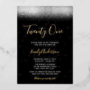 Glam Black and White 21st Birthday Gold Folie Uitnodiging