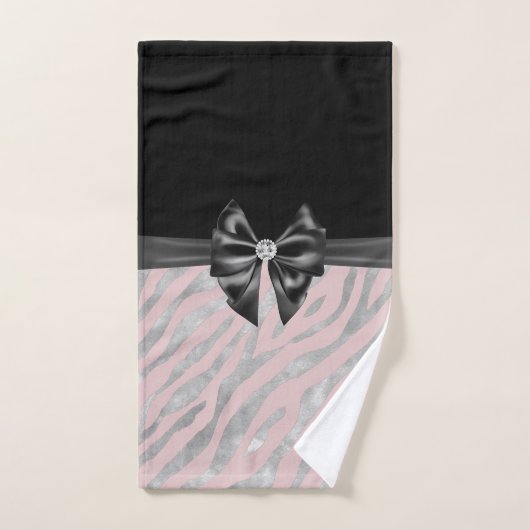 Glam Black Bow Diamond rose Silver Zebra Print (Serviette à main)