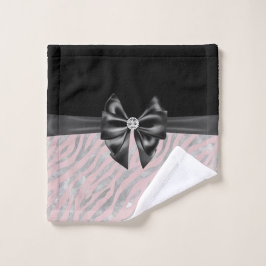 Glam Black Bow Diamond rose Silver Zebra Print (Gant de toilette)