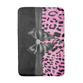 Glam Black Bow Diamond Roze Glitter Luipaard Badmat (Voorkant Verticaal)