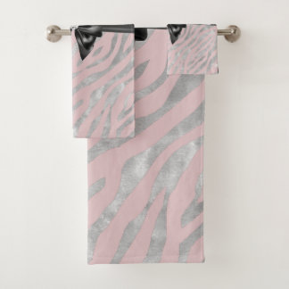 Glam Black Bow Diamond Roze Zilver Zebra Print Bad Handdoek