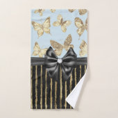 Glam Black Bow Gold Butterflies & Stripes (Serviette à main)