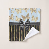 Glam Black Bow Gold Butterflies & Stripes (Gant de toilette)