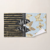 Glam Black Bow Gold Butterflies & Stripes (Serviette à main)
