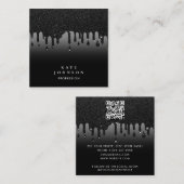 Glam Black Dripping Glitter QR-code Sociale media Vierkante Visitekaartje (Voorkant / Achterkant)