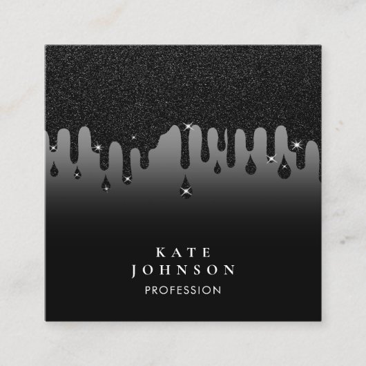 Glam Black Dripping Glitter QR-code Sociale media Vierkante Visitekaartje (Voorkant)