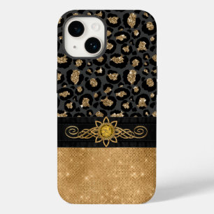 Glam Black en Gold Leopard Print Case-Mate iPhone 14 Hoesje