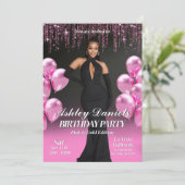 Glam Black en Pink verjaardagsfeestje uitnodiging (Staand voorkant)