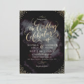 Glam Black faux Gold glitter calligraphy bruiloft Kaart (Staand voorkant)