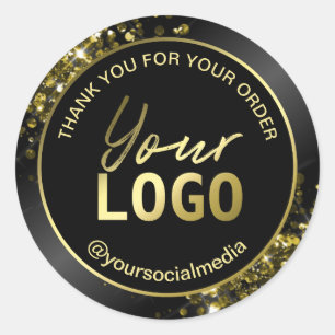 Glam Black Gold Glitter Bedankt Envelope Ronde Sticker