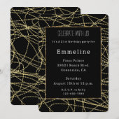 Glam Black Gold Glitter Glitzy Verjaardag Kaart (Voorkant / Achterkant)