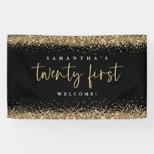 Glam Black Gold Glitter Name Welkom 21st Spandoek