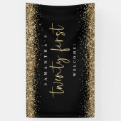 Glam Black Gold Glitter Name Welkom 21st Spandoek (Verticaal)