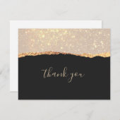 Glam Black Gold Glitter Weddenschap Hartelijk dank Bedankkaart (Voorkant / Achterkant)