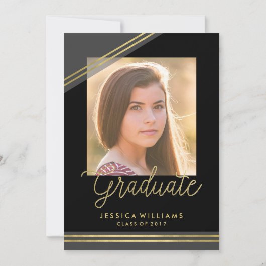 Glam Black + Gold Graduation Invitations (Devant)