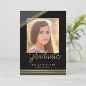 Glam Black + Gold Graduation Invitations (Debout devant)