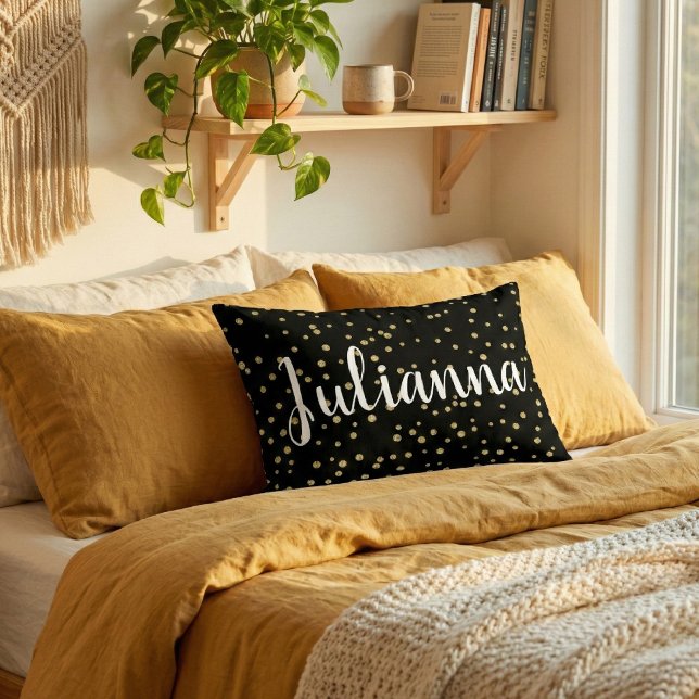 Glam Black Gold Holiday Dot Pattern Persoonlijk Accent Kussen (Creator heeft geüpload)