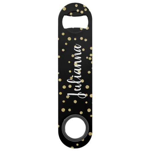 Glam Black Gold Holiday Dot Pattern Persoonlijk Speed Flessenopener (Achterkant)