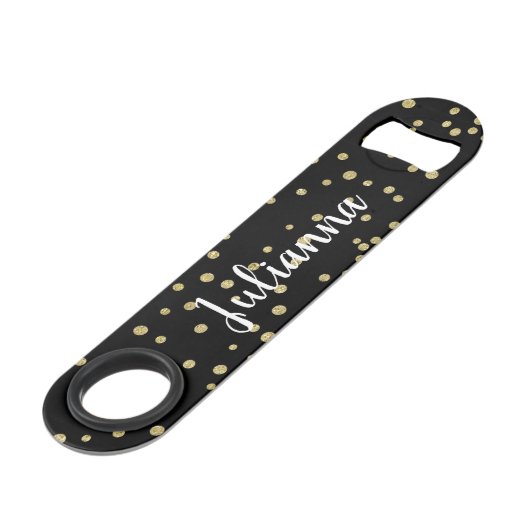 Glam Black Gold Holiday Dot Pattern Persoonlijk Speed Flessenopener (Achterkant Gekanteld)