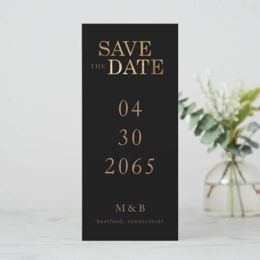 Glam Black & Gold Monogram Opslaan datum (Staand voorkant)
