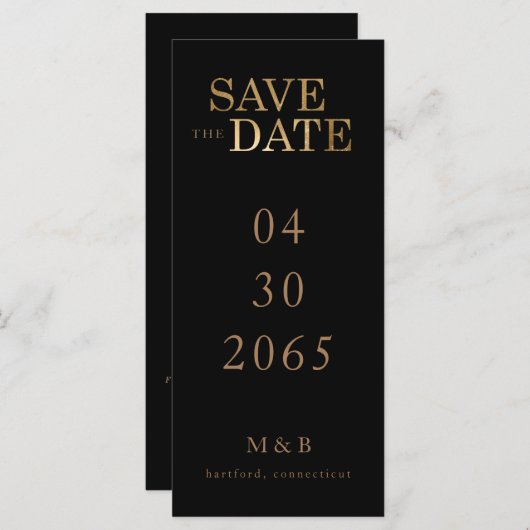 Glam Black & Gold Monogram Opslaan datum (Voorkant / Achterkant)
