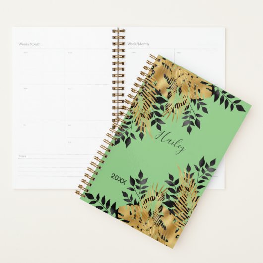 Glam Black & Gold Tropical Feuilles (Devant avec enveloppe)