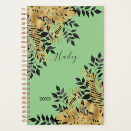 Glam Black & Gold Tropische bladeren Planner