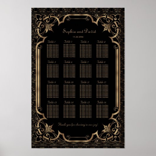 Glam Black Great Gatsby Art Déco 20s Plan de table (Devant)