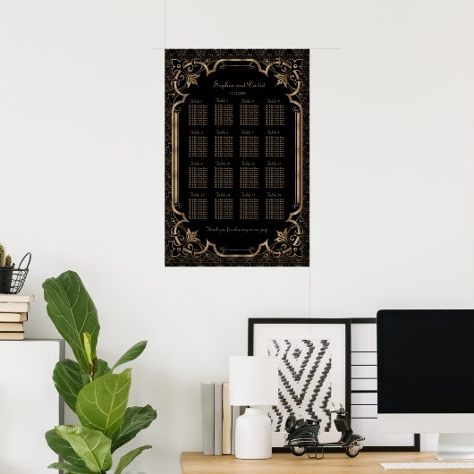 Glam Black Great Gatsby Art Déco 20s Seating Chart (Bureau à domicile)