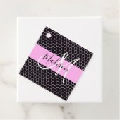 Glam Black Metallic Pink Honeycomb Monogram Naam Bedankjes Labels (In situ)