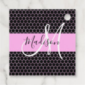 Glam Black Metallic Pink Honeycomb Monogram Naam Bedankjes Labels (Achterkant)