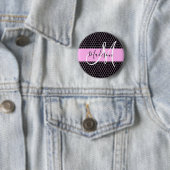 Glam Black Metallic Pink Honeycomb Monogram Naam Ronde Button 5,7 Cm (In situ)