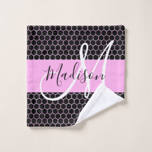 Glam Black Métallic Rose Nid d'Abeille Monogramme
