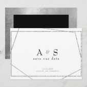 Glam Black & Metallic Silver Save the Date (Voorkant / Achterkant)