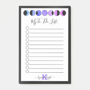 Glam Black Moon Phases Monogram Name To Do List Post-it® Notes
