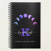 Glam Black Moon Phases Pastel Monogram Naam Klein Planner (Voorkant)