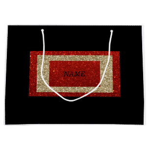 Glam Black Red en Gold Glitter Name Groot Cadeauzakje