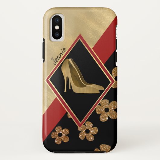 Glam Black Red et Gold iPhone X Coque (Dos)