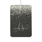 Glam Black Silver Glitter Monogram Naam Luchtverfrisser (Voorkant)