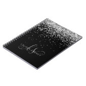 Glam Black Silver Glitter Monogram Naam Notitieboek (Linkerzijde)