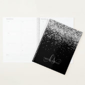 Glam Black Silver Glitter Monogram Naam Planner (Display)