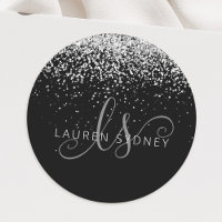 Glam Black Silver Glitter Monogram Naam