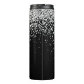 Glam Black Silver Glitter Monogram Naam Thermosbeker (Achterkant)