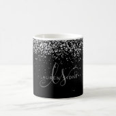 Glam Black Silver Glitter Monogram Name Coffee Mok (Center)
