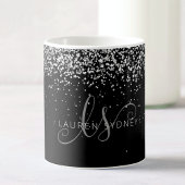 Glam Black Silver Glitter Monogram Name Coffee Mok