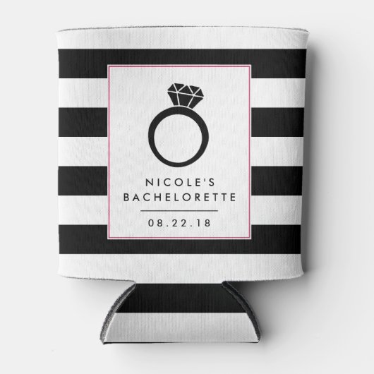 Glam Black Stripe | Vrijgezellenfeest Blikjeskoeler (Voorkant)