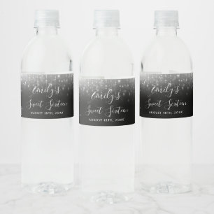 Glam Black White Sweet 16 Waterfles Etiket